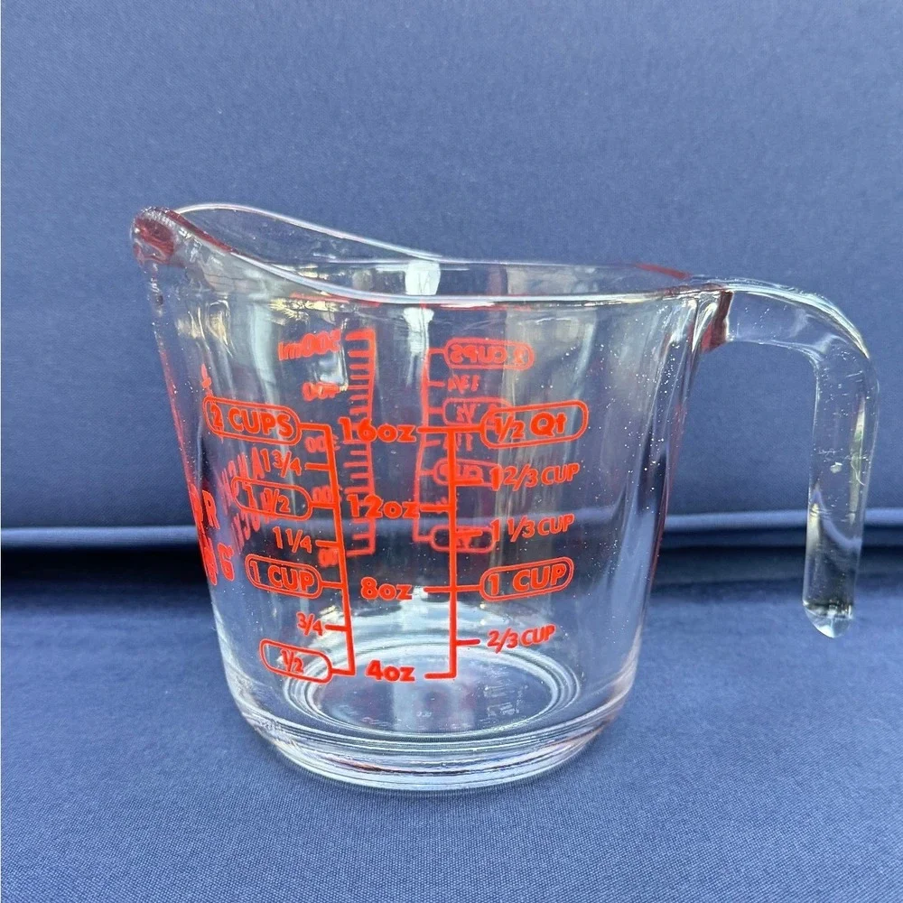 Anchor Hocking Vintage 2‎ Cup Glass Measuring Cup Red Lettering USA Made 500ml
